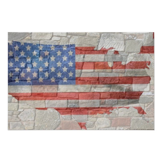 Póster Vintage American Patriotic Map Flag Na Parede (Frente)