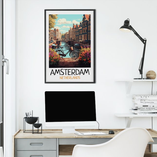 Poster Vintage Amsterdam - Países Baixos Painting (Vintage Amsterdam Netherlands Painting Poster)