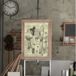 Poster Vintage Anatomia Humana Laringe Perna Leonardo da