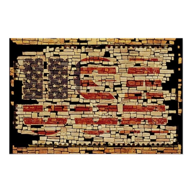 Póster Vintage angustiada USA Letters e American Flag (Frente)