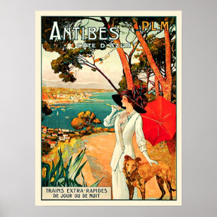 Poster Vintage Antibes Cote d'Azur Travel