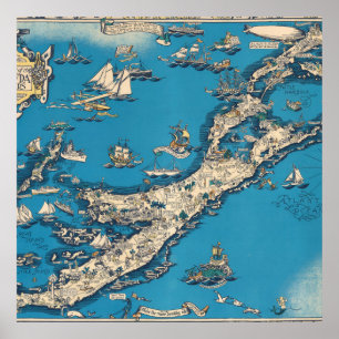 Póster Vintage - Antigo mapa das Ilhas Bermudas