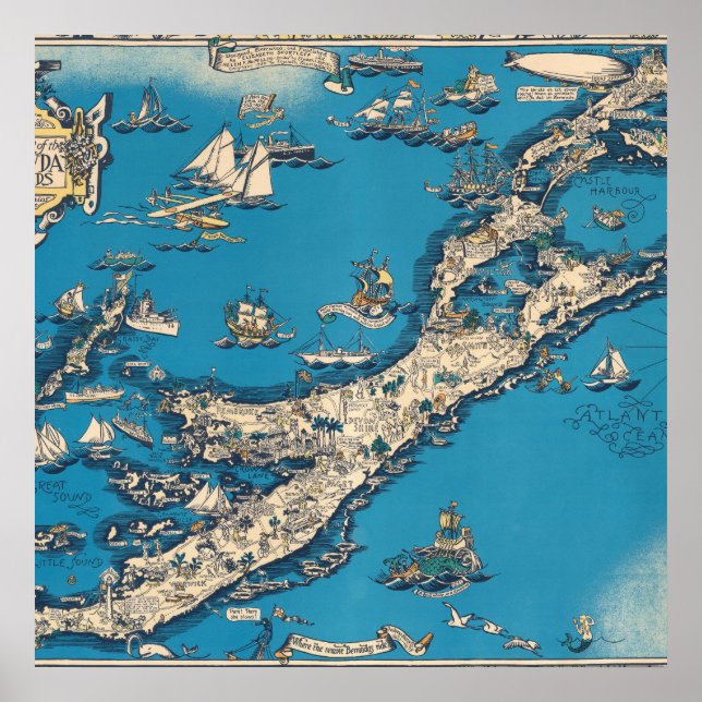 Póster Vintage - Antigo mapa das Ilhas Bermudas (Frente)