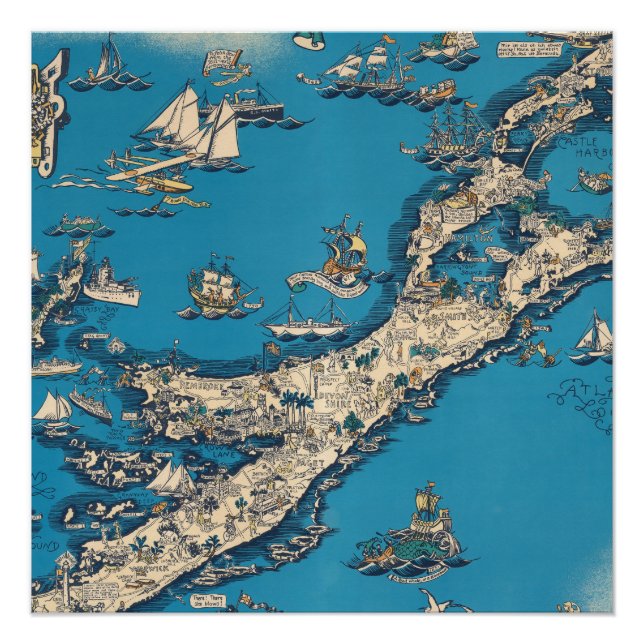 Póster Vintage - Antigo mapa das Ilhas Bermudas (Frente)