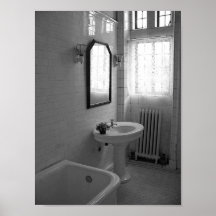 Vintage Antique Bathroom Black and White Photo