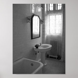 Poster Vintage Antique Bathroom Black and White Photo