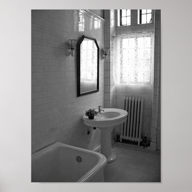 Poster Vintage Antique Bathroom Black and White Photo (Frente)