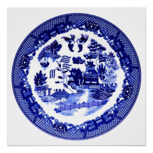 Póster Vintage Antique Blue Willow Pattern cerca de 1790
