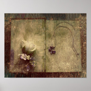 Poster Vintage Antique Sepia Brown Floral Antiga Textura