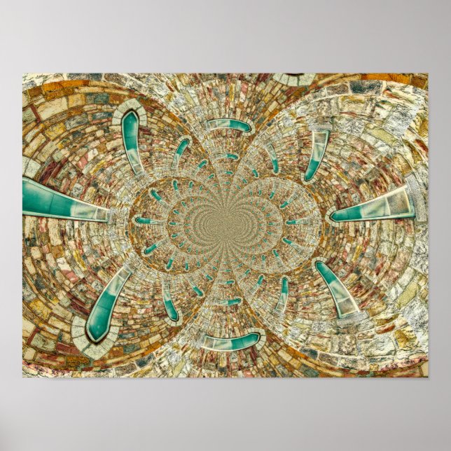 Poster Vintage Antique Teal Brown Abstrato Church (Frente)