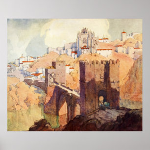 Póster Vintage Antique Toledo Landscape Watercolor