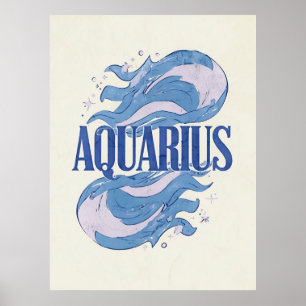 Poster Vintage Aquarius Sinal Zodiac Com Ondas Abstrato