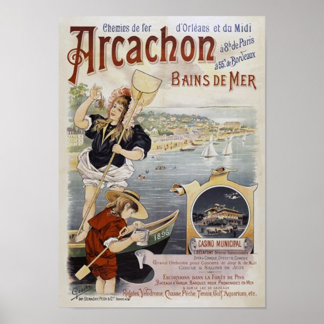 Poster vintage Arcachon França 1896 (Frente)