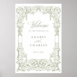 Poster Vintage Arch Vines Frame Weding Bem-vindo