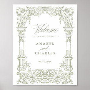 Poster Vintage Arch Vines Frame Weding Bem-vindo