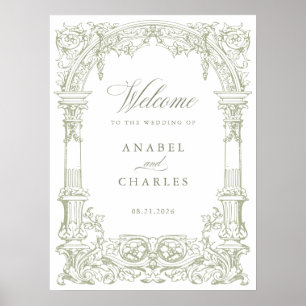 Poster Vintage Arch Vines Frame Weding Bem-vindo