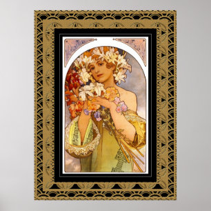 Poster Vintage Art Alphonse Mucha Com Quadro