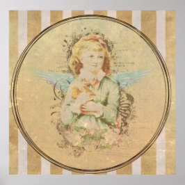 Poster Vintage art, anjo com pássaro curando o amor