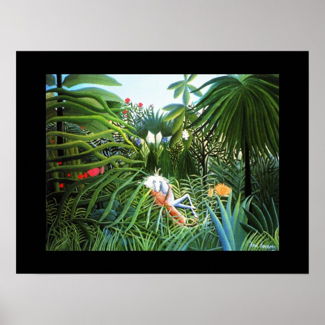 Poster Vintage Art Cheval attaque par un jaguar (Frente)