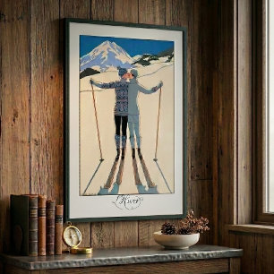 Póster Vintage Art Deco, Amantes na neve por George Barbi