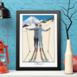 Póster Vintage Art Deco, Amantes na neve por George Barbi<br><div class="desc">Ilustração Vintage arte deco love and romance design apresentando um homem e uma mulher beijando nas encostas de esqui de um belo resort. Um jovem casal de beijo de férias em uma montanha coberta de neve no inverno. L'Hiver (também conhecido por Winter: Lovers in the Snow), do artista George Barbier,...</div>