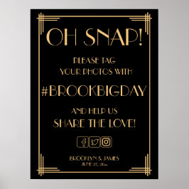 Póster Vintage Art Deco Dourado Gatsby Hashtag Sinal 18x2