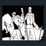 Poster Vintage Art Deco Esquiadores de Casal de Esqui Ilu<br><div class="desc">Esta imagem fazia parte de um impressão preto e branco de 1930 para o ramo de luxo da Samaritânia,  artigos esportivos e vestuário para esportes de inverno. Hoje respira uma nova vida em produtos perfeitos para casa,  escritório e a jornada entre eles.</div>