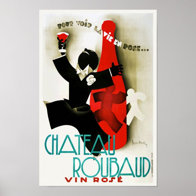 Poster Vintage Art Deco French Chateau Wine Bebida Álcool (Frente)