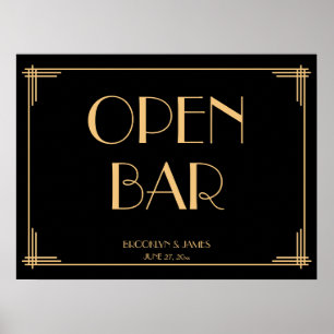 Póster Vintage Art Deco Gatsby Sinal de Bar Aberto de Cas