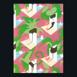 Poster Vintage Art Deco Jazz Pochoir Palm Trees and Birds<br><div class="desc">Ilustração Vintage arte deco jazz padrão pocoral de Jacques Camus, de Dessins, 1929. Pocorir é uma técnica de estêncil comum em quadros de surrealismo. Um belo design moderno com aves exóticas, cães, plantas tropicais, palmeiras e flamingos em cores primavera brilhantes de verde, azul-marinho rosa e branco. Os boatos estão nas...</div>
