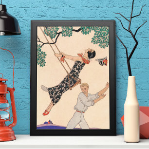 Poster Vintage Art Deco Love, The Swing by George Barbier