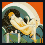 Póster Vintage Art Deco Mulher reformulando no sofá, Chom<br><div class="desc">Ilustração Vintage arte deco cotidiana imagem apresentando uma mulher elegante sentada e relaxando em um sofá ao lado de uma mesa com uma xícara de café e um pote de café. Reclinando a mulher por S. Chompre.</div>
