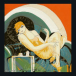 Póster Vintage Art Deco Mulher reformulando no sofá, Chom<br><div class="desc">Ilustração Vintage arte deco cotidiana imagem apresentando uma mulher elegante sentada e relaxando em um sofá ao lado de uma mesa com uma xícara de café e um pote de café. Reclinando a mulher por S. Chompre.</div>