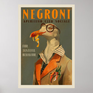Poster Vintage Art Deco Negroni Seagull Bar Coquetel Art