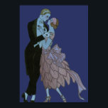 Póster Vintage Art Deco Newlyweds, Love Wedding Dance<br><div class="desc">Criado com um plano de fundo claro para que você possa alterar a cor do plano de fundo para qualquer cor do código hexano, basta clicar no botão "personalizar" para alterar a cor. Imagem romântica de ilustração falsa, mostrando um homem e uma mulher vestidos em baile formal, dançando à luz...</div>
