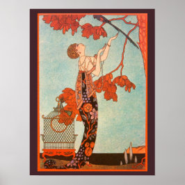 Póster Vintage Art Deco, Pássaro Voador de George Barbier
