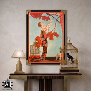 Póster Vintage Art Deco, Pássaro Voador de George Barbier