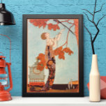 Póster Vintage Art Deco, Pássaro Voador de George Barbier<br><div class="desc">Ilustração visual, imagem deco com uma bela mulher de moda vestindo um vestido floral com seu pássaro de estimação com penas longas de cauda em uma árvore. Uma gaiola vazia da qual o pássaro escapou está no chão ao lado da senhora glamourosa. Flighty Bird (L'Oiseau Volage), do artista George Barbier,...</div>