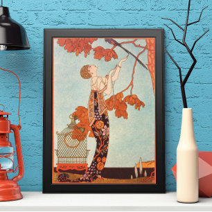 Póster Vintage Art Deco, Pássaro Voador de George Barbier