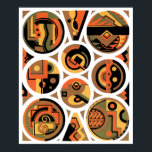 Poster Vintage Art Deco Pochoir Círculos Geométricos de J<br><div class="desc">Ilustração Vintage arte deco jazz pochoir padrão de Georges Valmier, do livro francês Coleção Decors et Couleurs, 1930. Pocorir é uma técnica de estêncil comum em quadros de surrealismo. Um design moderno com formas geométricas redondas de círculos, linhas e triângulos. Linda paleta de cor quente do outono com cores laranja,...</div>