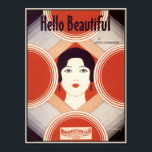 Poster Vintage Art Deco Sheet Music Hello Beauful<br><div class="desc">Arte deco retro design da Idade do Jazz de flappers e fala. Linda menina sobre um fundo de círculos retrorados em tons de vermelho,  cinza,  creme e preto. De partituras do compositor Walter Donaldson. Arte musical antiga para suas paredes.</div>