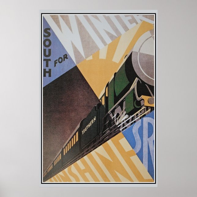 Póster Vintage Art Deco Southern Rail viagem ad (Frente)