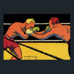 Poster Vintage Art Deco Sports Boxers, Boxers Punhando<br><div class="desc">Ilustração Vintage design de boxe esportiva com dois lutadores,  homens batendo um no outro,  boxers no anel.</div>