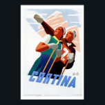 Poster Vintage art deco — viagem de esqui italiano<br><div class="desc">Retouchada,  restaurada e profundamente ampliada. Anúncio de arte deco de 1930 para a famosa estância de esqui italiana Cortina d'Ampezzo,  mostrando um casal nas montanhas. Cores típicas de deco pastel.</div>