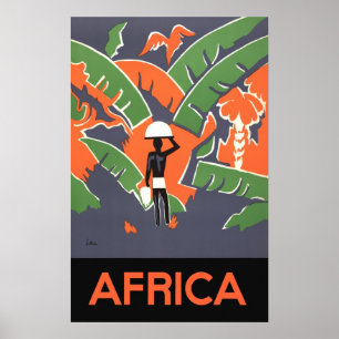 Poster Vintage Art Deco Viagem, Nativo na Selva Africana