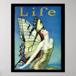 Poster Vintage Art Deco Woman Com Asas De Borboleta
