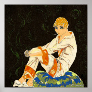 Poster Vintage Art Deco Woman, Smoking by S. Chompre