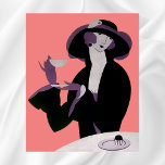 Póster Vintage Art Deco Woman, Tarde Chá e Cupcake<br><div class="desc">Fácil de personalizar a cor de fundo,  altere o rosa para qualquer código hexano! Clique mais para acessar todas as ferramentas de design! Ilustração visual,  comida de deco e imagem de bebidas com uma elegante,  sofisticada e na moda bebendo seu chá de tarde e comendo uma massa de cupcake.</div>