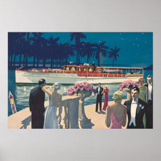 Poster Vintage Art Deco Yacht Boat Cocktail Fashion