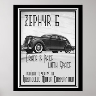 Póster Vintage Art Deco Zephyr 6 Ad 16x20
